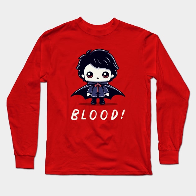 Blood! - Kid Vampire Long Sleeve T-Shirt by Mad Swell Designs